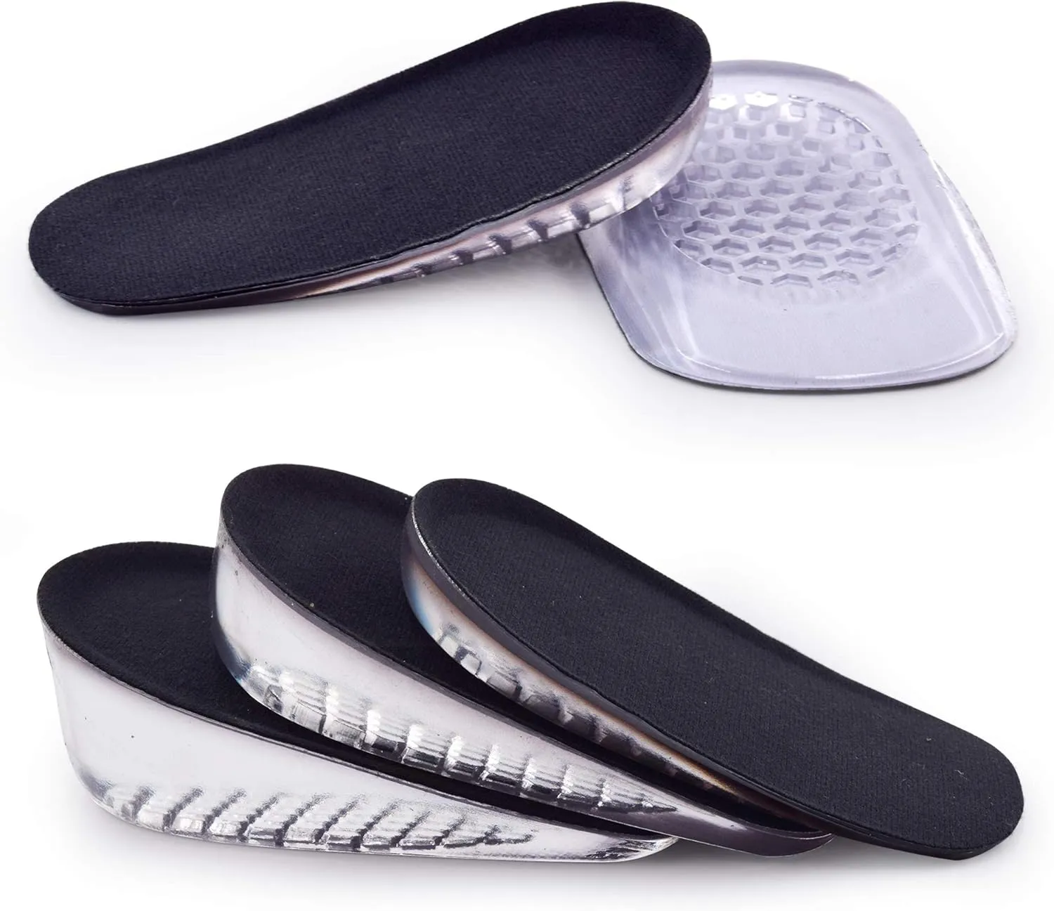 1 Pair Gel Height Increase Heel Insoles,Invisible Shoe Lifts Inserts,Cushion Elastic Shock Absorption Heel Pads,Increase Height 1cm2cm 3cm for Men and Women (Black, L for Men,heaght:1cm)