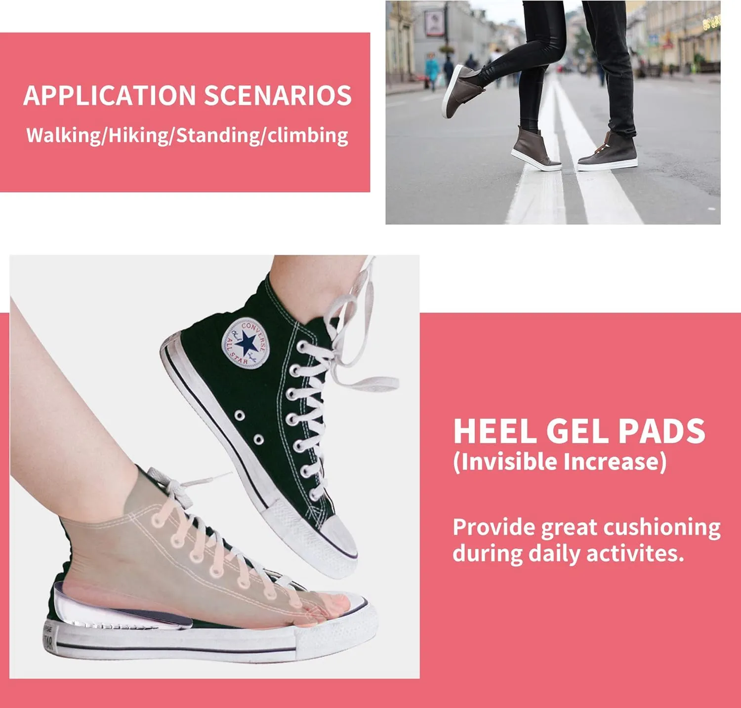 1 Pair Gel Height Increase Heel Insoles,Invisible Shoe Lifts Inserts,Cushion Elastic Shock Absorption Heel Pads,Increase Height 1cm2cm 3cm for Men and Women (Black, L for Men,heaght:1cm)