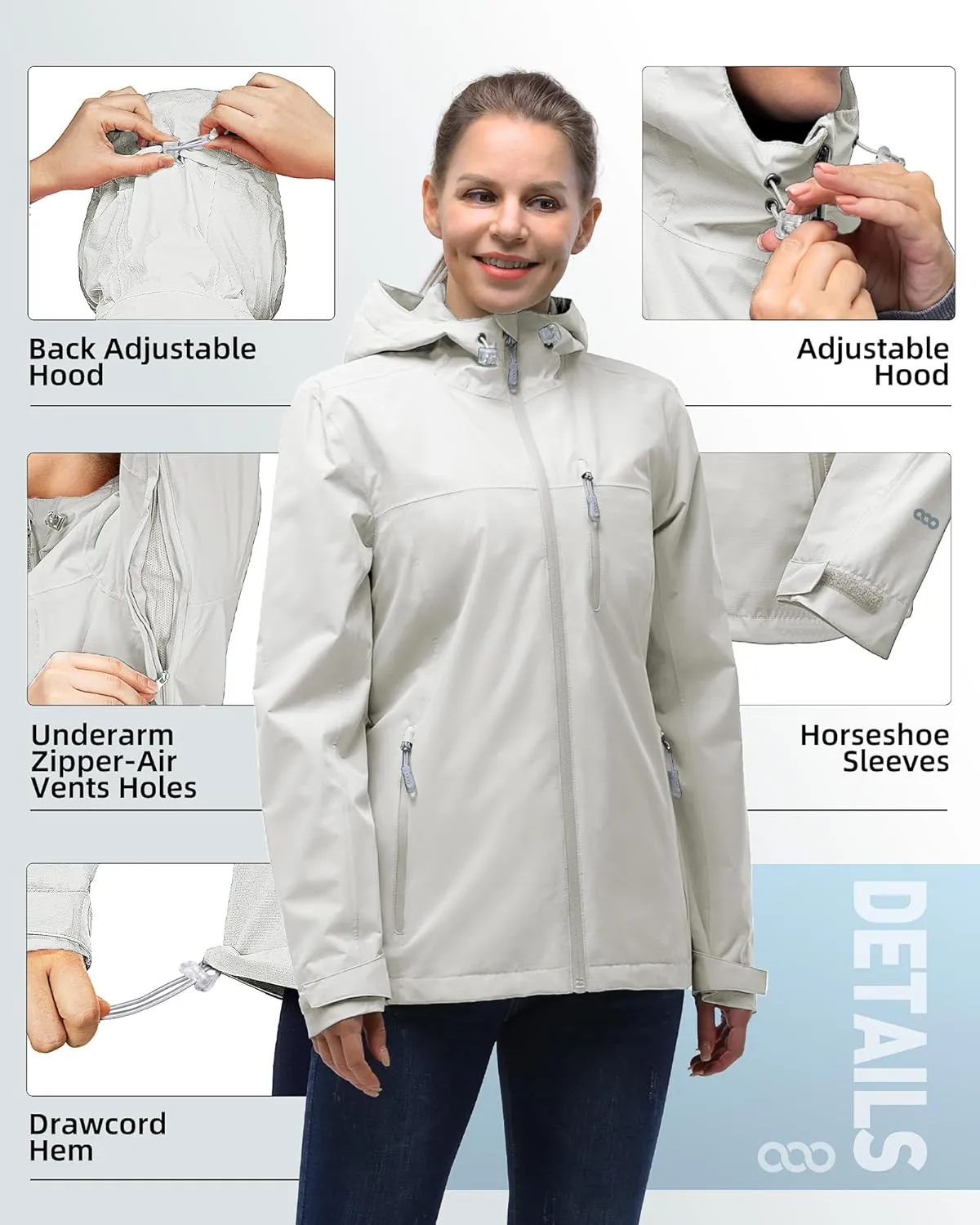 33,000ft Packable Rain Jacket Women Lightweight Waterproof Raincoat with Hood Cycling Bike Jacket Windbreaker