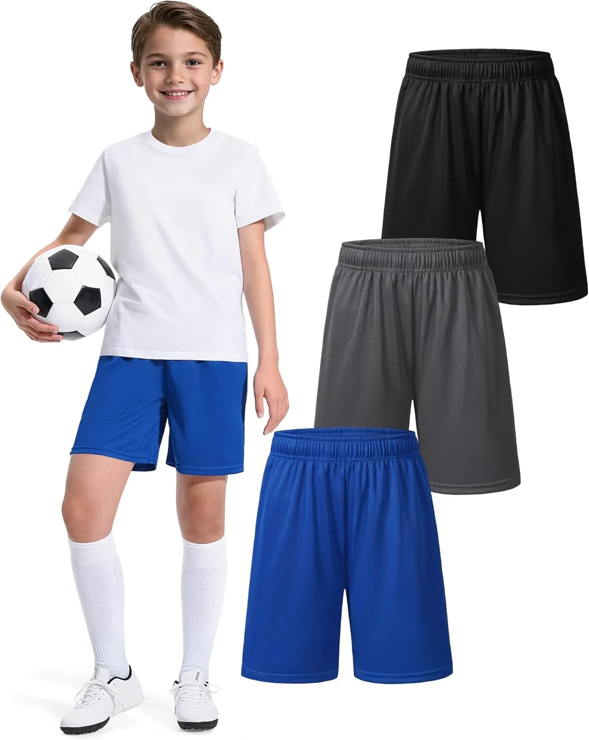 5 Pack Boys Basketball Shorts Kids Youth Athletic Short Boy Quick Dry Sport Clothes with Pockets Size 7-14 Years