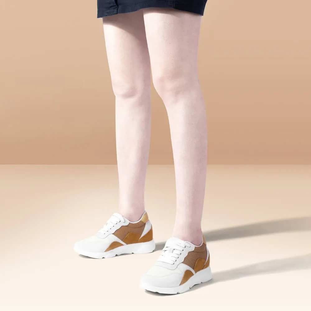 7 CM/2.76 Inches CMR CHAMARIPA Casual Height Increasing Shoes Yellowish Brown Suede Leather For Women