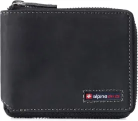 Alpine Swiss Logan Zipper Bifold Wallet For Men or Women RFID Safe Comes in a Gift Box