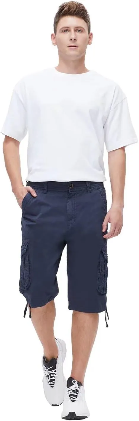 BEST SOUTH Men's Long Cargo Shorts Casual Below Knee 13 Inches Capri Shorts Relaxed Fit with Pockets