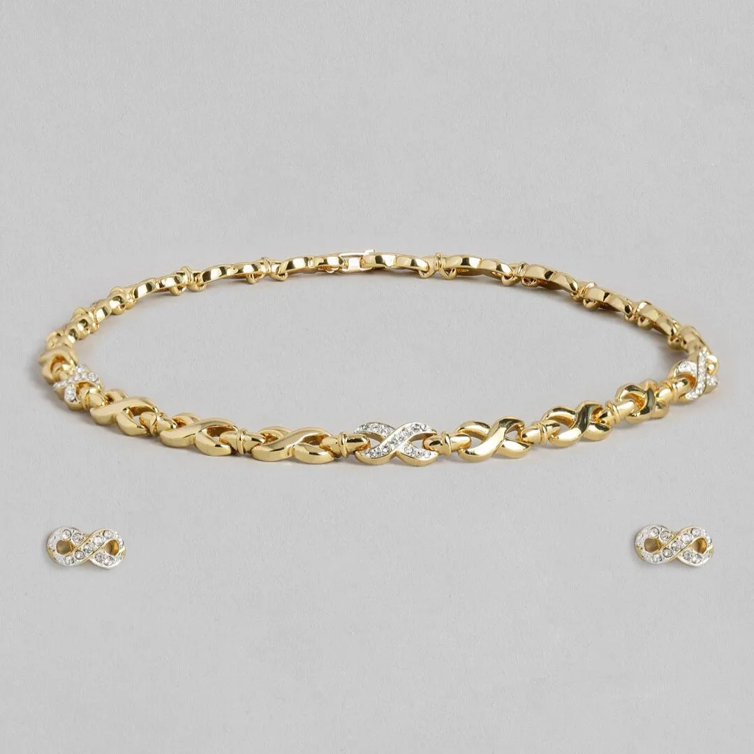 Estele 24 Kt Gold Plated Infinity Loops with Austrian Crystal Necklace Set for Women