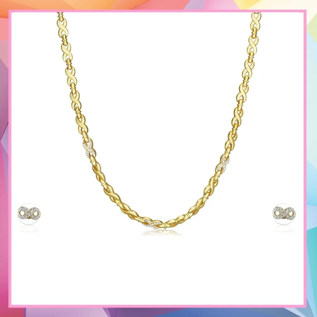 Estele 24 Kt Gold Plated Infinity Loops with Austrian Crystal Necklace Set for Women