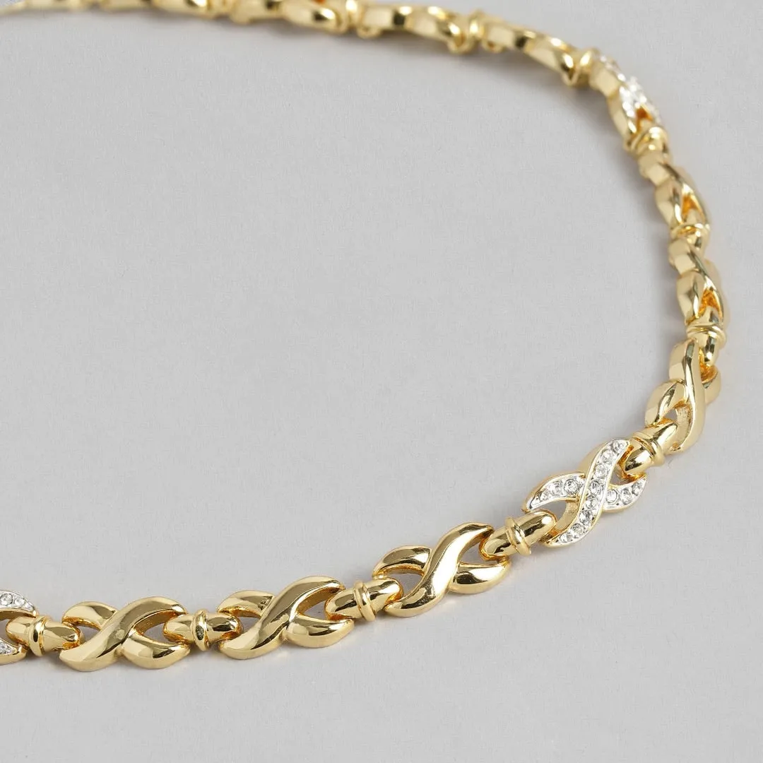 Estele 24 Kt Gold Plated Infinity Loops with Austrian Crystal Necklace Set for Women