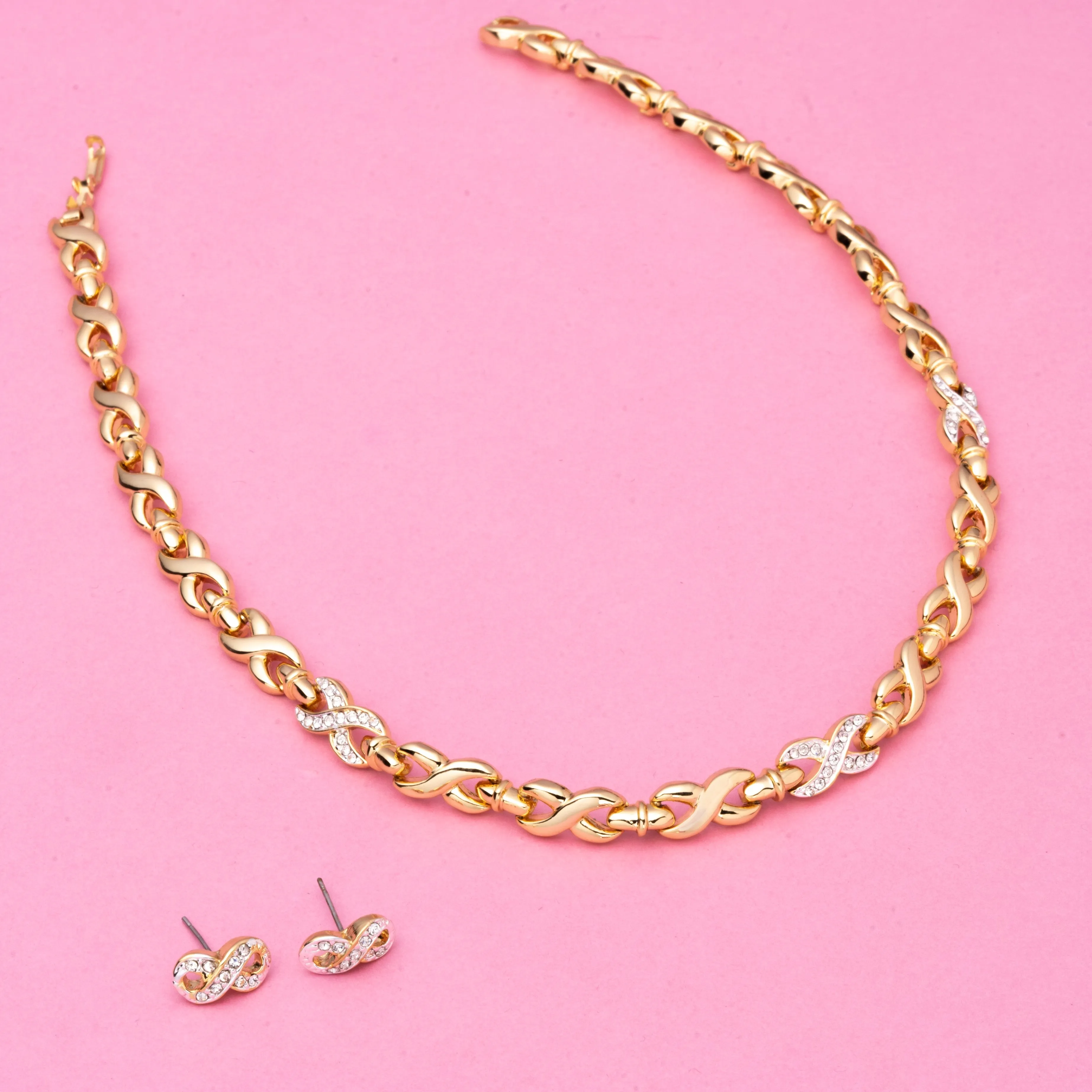 Estele 24 Kt Gold Plated Infinity Loops with Austrian Crystal Necklace Set for Women