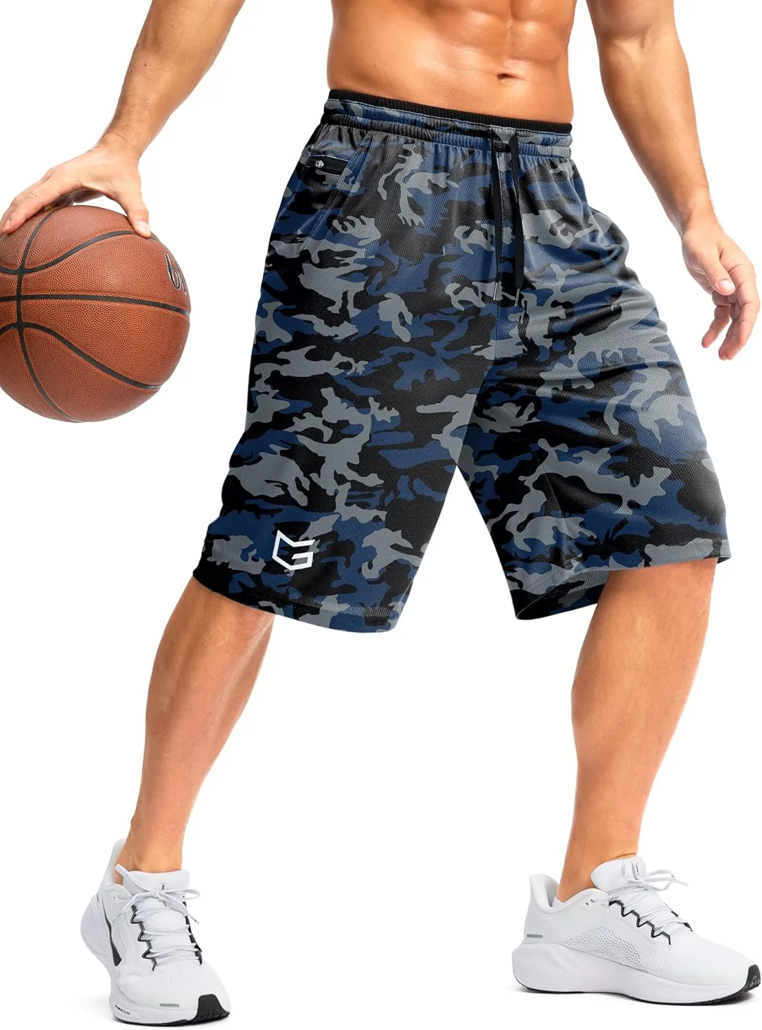 G Gradual Men's Long Basketball Shorts with Zipper Pocket 11'' Quick Dry Gym Shorts Lightweight Mesh Athletic Shorts for Men
