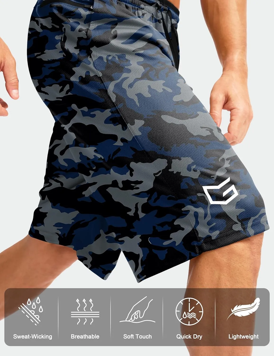 G Gradual Men's Long Basketball Shorts with Zipper Pocket 11'' Quick Dry Gym Shorts Lightweight Mesh Athletic Shorts for Men