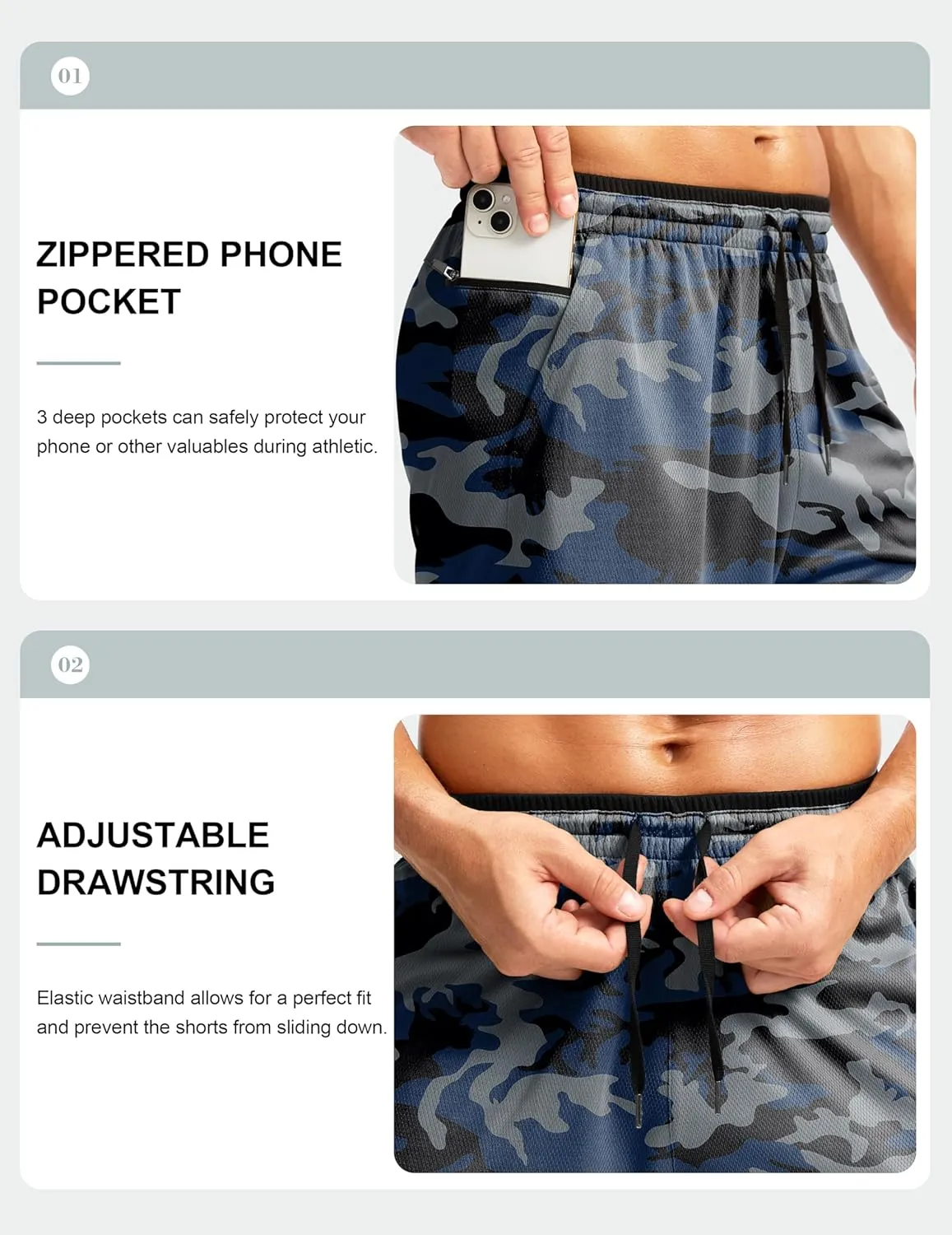 G Gradual Men's Long Basketball Shorts with Zipper Pocket 11'' Quick Dry Gym Shorts Lightweight Mesh Athletic Shorts for Men