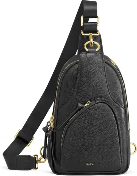 Kattee Sling Bag for Women, Leather Fanny Packs Crossbody Purse, Small Chest Bag with RFID Blocking, Black