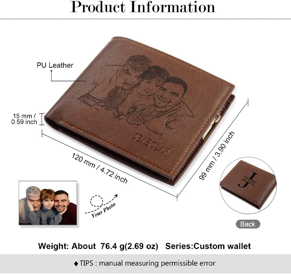 Lovejewelry Personalized Custom Picture Wallets for Men Engraved Leather Photo Wallet for Father Boyfriend (Style 6)