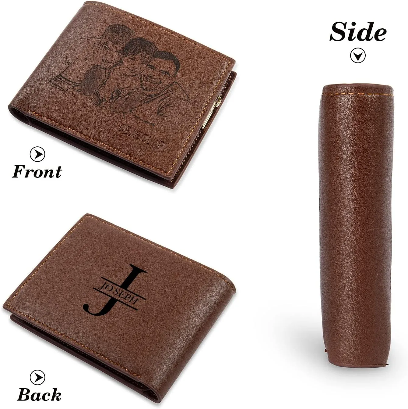 Lovejewelry Personalized Custom Picture Wallets for Men Engraved Leather Photo Wallet for Father Boyfriend (Style 6)