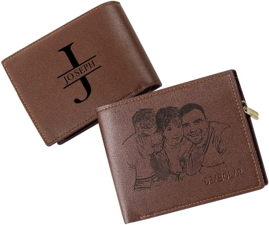 Lovejewelry Personalized Custom Picture Wallets for Men Engraved Leather Photo Wallet for Father Boyfriend (Style 6)