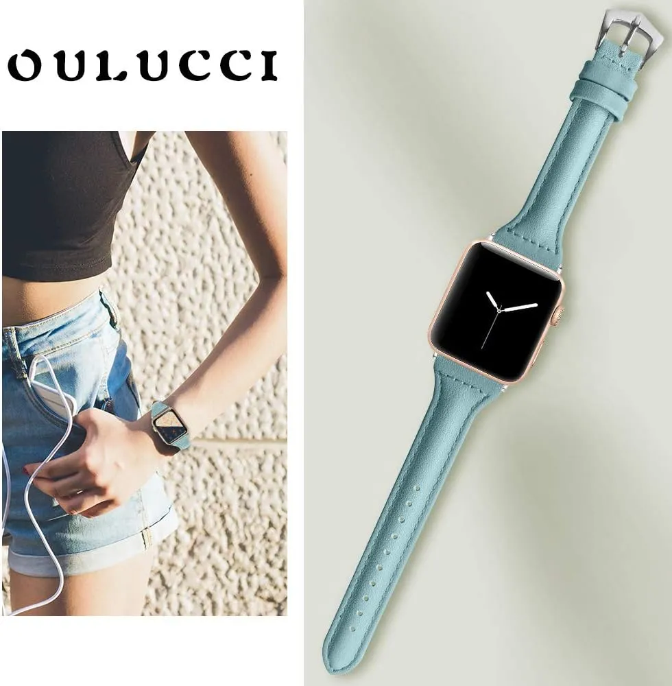 OULUCCI Leather Bands Compatible Apple Watch Bands For Women 38mm 40mm 41mm 42mm 44mm 45mm 46mm 49mm, Top Grain Leather iWatch Bands For Women SE SE2 Series 10 9 8 7 6 5 4 3 2 1