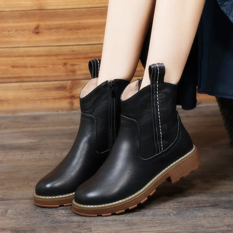 Women's Handmade Leather Ankle Boots Side Zipper Short Boots
