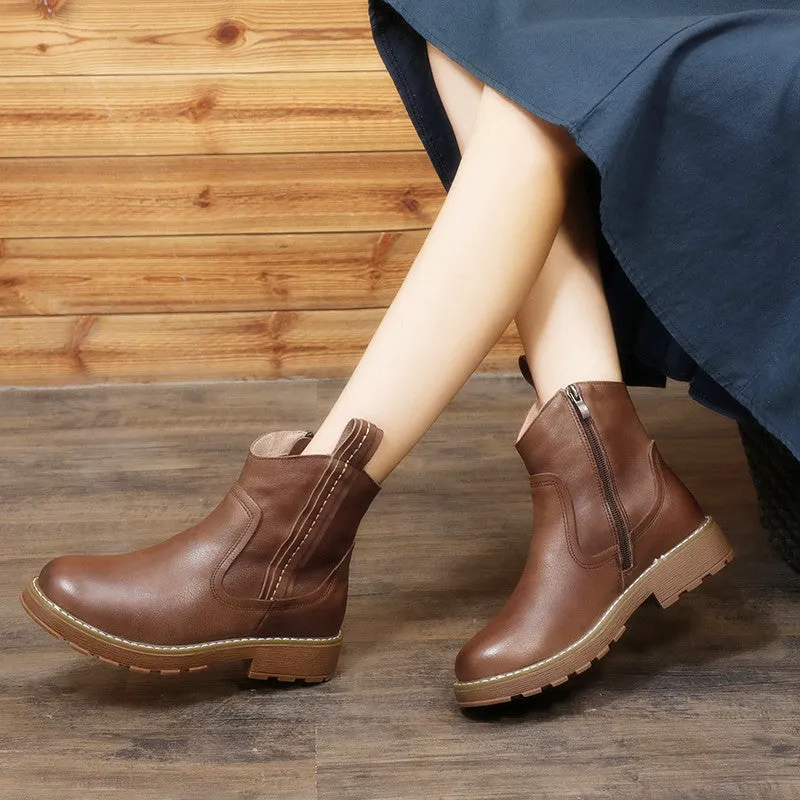 Women's Handmade Leather Ankle Boots Side Zipper Short Boots