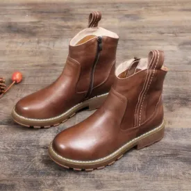 Women's Handmade Leather Ankle Boots Side Zipper Short Boots