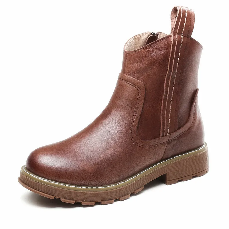 Women's Handmade Leather Ankle Boots Side Zipper Short Boots