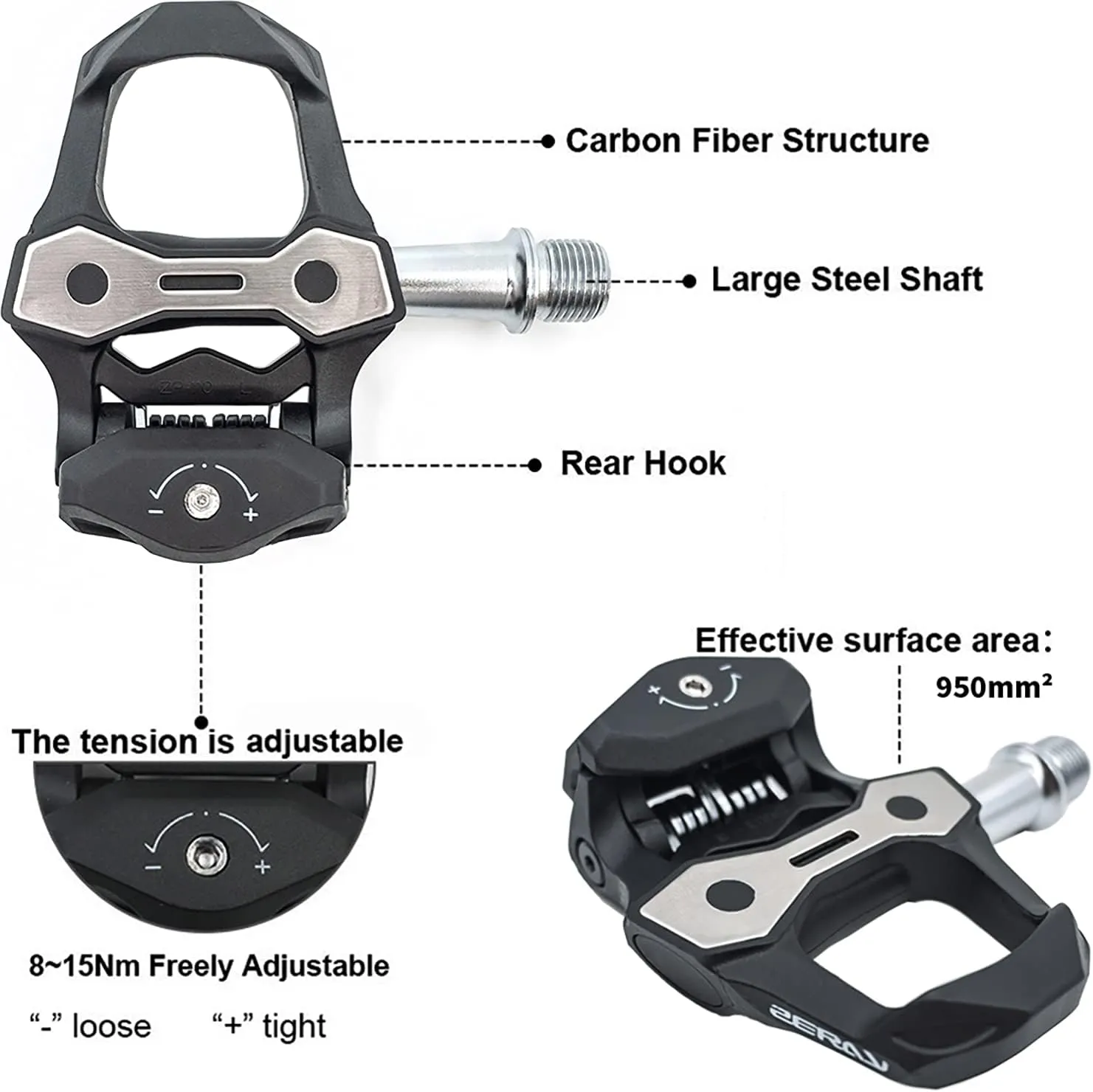 ZERAY Carbon Road Bike Pedals Peloton Pedal Clipless Pedals Road Cycling Pedals with Cleat Compatible with Look Keo